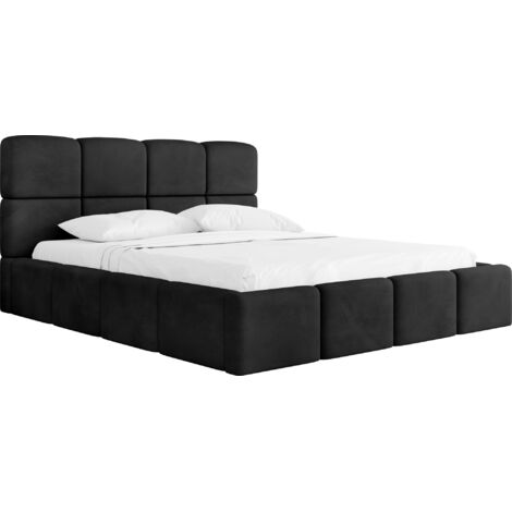 Polsterbett 140x200 mit Bettkasten & Lattenrost – Schwarzes Bett hohem Kopfteil, Boucle oder Samt – Doppelbett mit Stauraum – Bettgestell ohne Matratze – Tivio Schwarz (1/5)