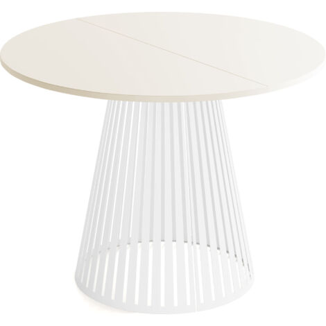 Esstisch Rund Ausziehbar mit Lamellen im Loft-Stil – 100 cm – Industrieller Tisch mit Weißen Metallbeinen, Platzsparend für Wohnzimmer Esszimmer – Beige Cashmere