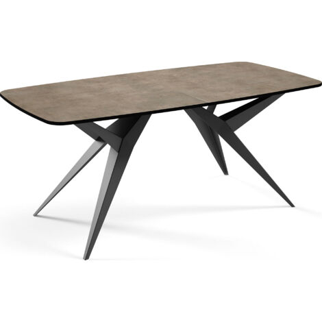 Ausziehbarer Esstisch im Loft-Stil – Rechteckiger Tisch mit Schwarzen Metallbeinen, Abgerundeten Ecken für 6-10 Personen – 160 cm – Beton-Optik Dunkelgrau