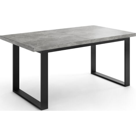 Ausziehbarer Rechteckiger Esstisch im Loft-Stil mit Schwarzen Metallbeinen – Tisch für Wohnzimmer – Ausziehbar von 140 cm auf 180 cm – Made in EU – Grauer Beton