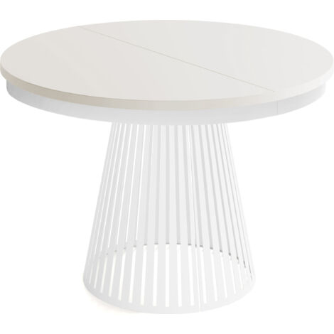 Esstisch Rund Ausziehbar mit Lamellen im Loft-Stil – 120 cm – Industrieller Tisch mit Weißen Metallbeinen, Platzsparend für Wohnzimmer Esszimmer – Beige Cashmere (1/5)
