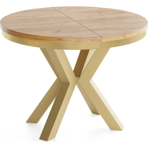 Runder Ausziehbarer Esstisch im Loft-Stil - Industrieller Tisch mit Goldenen Metallbeinen - Platzsparender Tisch für Wohnzimmer - Craft Eiche - 120 bis 200 cm (1/5)