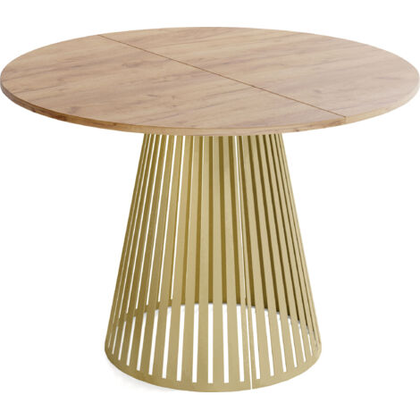 Esstisch Rund Ausziehbar mit Lamellen im Loft-Stil – 100 cm – Industrieller Tisch mit Goldenen Metallbeinen, Platzsparend für Wohnzimmer, Esszimmer – Braun (1/5)