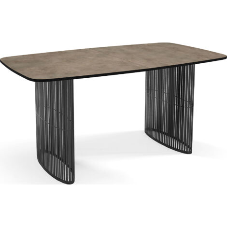 Esstisch Rechteckig Ausziehbar mit Lamellen im Loft-Stil – 160 bis 240 cm – Schwarzen Metallbeinen, Abgerundeten Ecken – für 8-12 Personen – Beton-Optik Dunkelgrau (1/5)