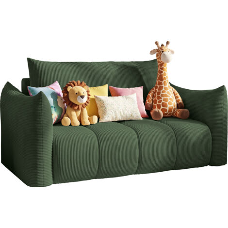 Schlafsofa 2-Sitzer mit Bettkasten – Ausziehbar Jugendsofa mit Schlaffunktion, Liegefläche 120 x 150 cm – für Jugendzimmer, Kinderzimmer und kleine Räume – Grün Cordstoff