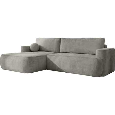 Ecksofa mit Schlaffunktion & Bettkasten – Skandi Schlafsofa in L-Form – 4-Sitzer Eckcouch, Freistehend – Liegefläche 220 × 140 cm – Rückenkissen & Zierkissen inkl. – Chenille Grau – Links (1/5)