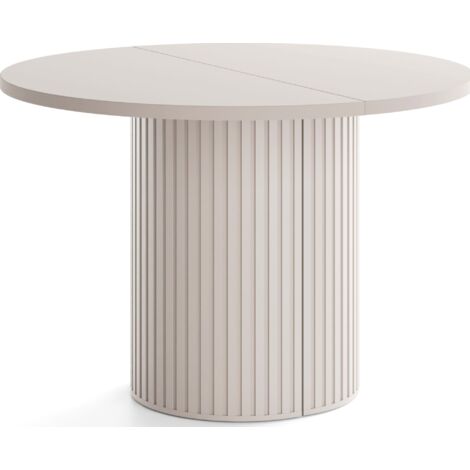 Runder Esstisch Ausziehbar – von 100 cm bis 190 cm Verlängerbar – Esszimmertisch, Küchentisch in Lamellen-Optik, Oval, Säulentisch – Sandbeige