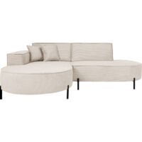 Ecksofa 3-Sitzer im Loft-Stil, Skandi-Design – L-Form, Ecke Links – Hohe Metallfüße – inkl. Dekokissen, Cordstoff Chenille – Creme
