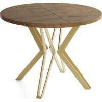 Runder Tisch für das Esszimmer - 100 oder 120 cm Durchmesser - Klappbarer Tisch mit Pulverbeschichteten Goldenen Metallbeinen - 120 cm - Lefkas Eiche