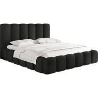 Polsterbett 140x200 mit Bettkasten & Lattenrost – Schwarz Bett hohem Kopfteil, Boucle/Samt - Doppelbett Stauraum – Bettgestell ohne Matratze – Serenity - Schwarz