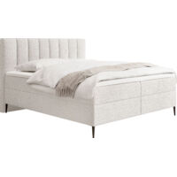 Boxspringbett mit Bettkasten – Polsterbett 160 x 200 cm mit H4 Taschenfederkern 7-Zonen Matratze & 5 cm Topper – Stauraumbett mit hohem Kopfteil & Metallfüße – Boucle Weiß