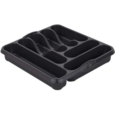 2 x Black Large 7 Compartment Cutlery Tray Rack Holder For Drawer Organisation