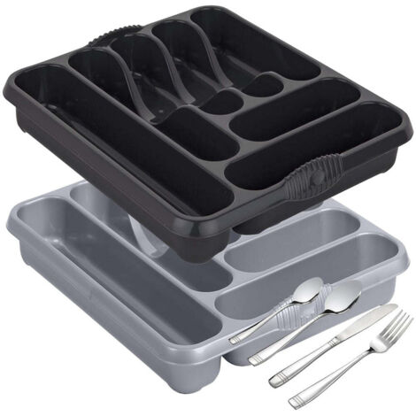 1 x Black Large 7 Compartment Cutlery Tray Rack Holder For Drawer Organisation