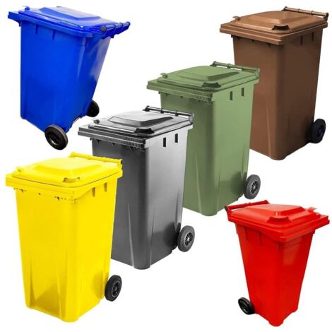 1 x 240L Red Standard Sized Outdoor Recycling Wheelie Bins With Rubber Wheels & Lids