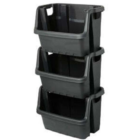 6 x Heavy Duty Black Plastic Open Fronted Storage Crates
