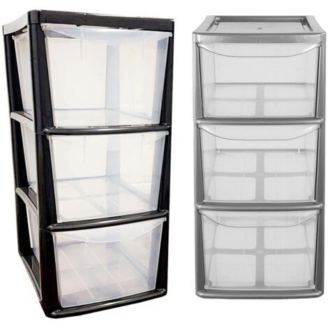 2 x 3 Silver Drawer Storage Tower Units With Clear Spacious Drawers