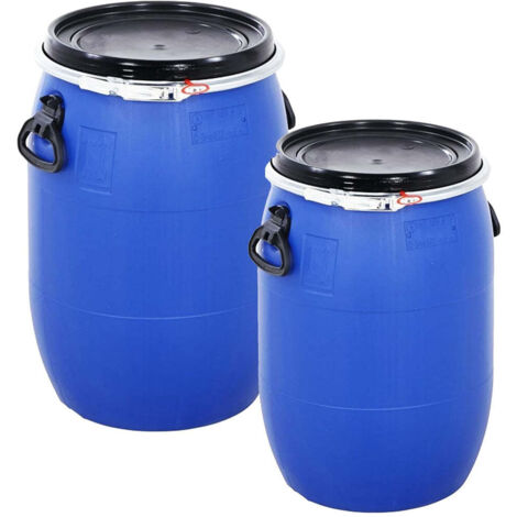 2 x 30L Blue Plastic Open Top Storage Keg Barrel Drums