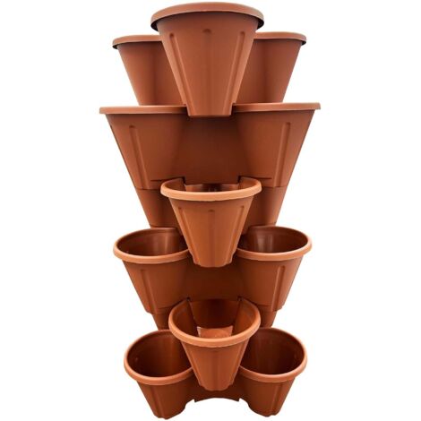 9 x Black Strawberry Tri-Pot Stacking Planters For Flowers & Plants