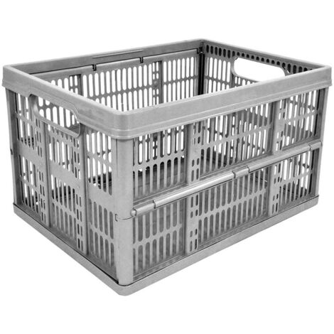 15 x Grey 32L Plastic Folding Veg Crate Boxes With Handles Collapsible, Foldable & Stackable