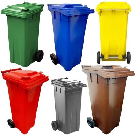 1 x 140L Red Compact Sized Waste Recycling Wheelie Bins With Strong Rubber Wheels & Lids