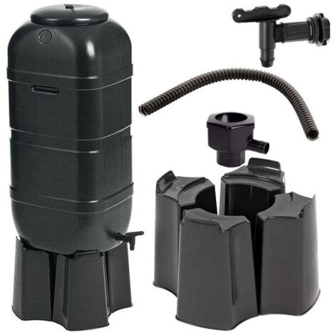 1 x 100L Black Slimline Space Saver Water Butts Complete with Stand, Lid and Diverter Rain