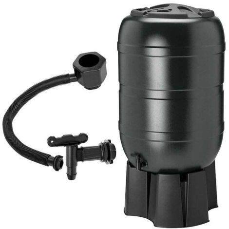 210 Litre Large Black Water Butt Rain Collector Complete With Stand, Filler, Tap & Lockable Lid
