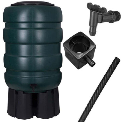 230L Large Garden Round Plastic Water Butt Set Including Tap with Stand and Filler Kit