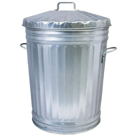 90L Galvanised Metal Home Kitchen Storage Rubbish Bin With Lid & Handles