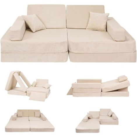 Angelove Canapé pour enfants avec fonction couchage - Canapé de jeu pour enfants - Beige