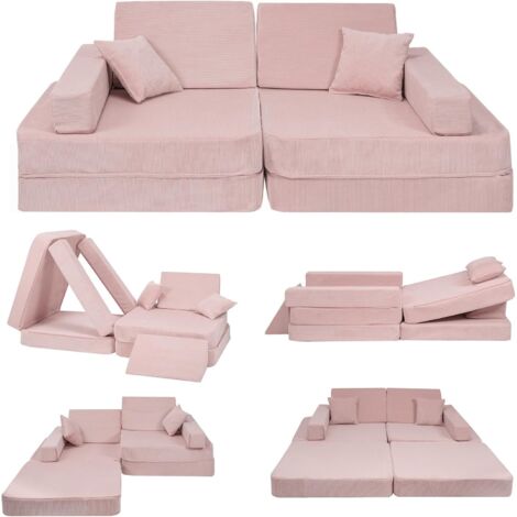 Angelove Canapé pour enfants avec fonction couchage - Canapé de jeu pour enfants - Rose