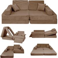 Angelove Canapé pour enfants avec fonction couchage - Canapé de jeu pour enfants - Marron