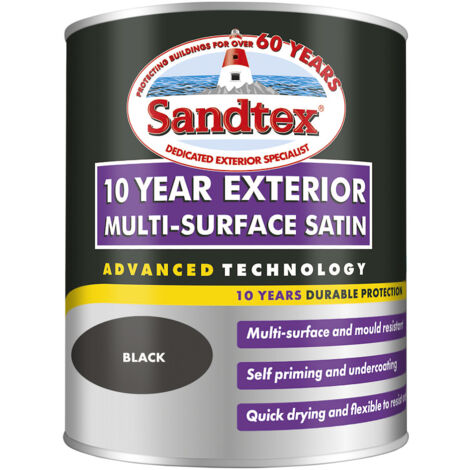 Sandtex 10 Year Exterior Multi Surface Satin - Black - 750ml