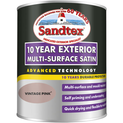 Sandtex 10 Year Exterior Multi Surface Satin - Vintage Pink - 750ml