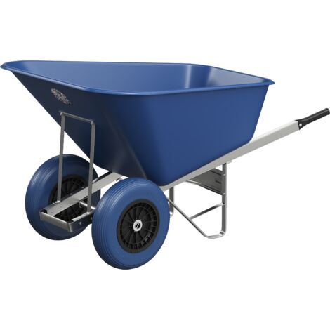 Agri Barrow Wheelbarrow Twin 200 Litre Plastic Tub Puncture Proof Tyres Blue