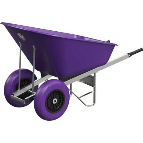 Agri Barrow Wheelbarrow Twin 160 Litre Plastic Tub Puncture Proof Tyre Purple