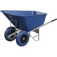 Agri Barrow Wheelbarrow Twin 200 Litre Plastic Tub Puncture Proof Tyres Blue