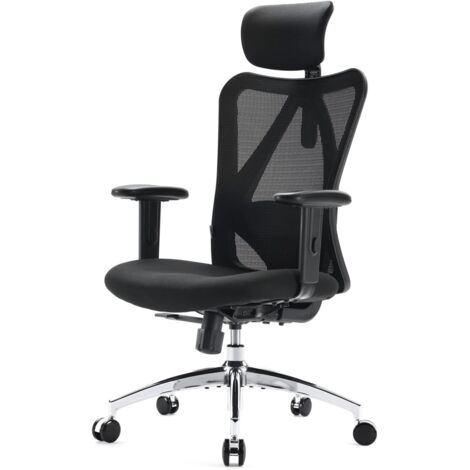 SIHOO Ergonomischer Bürostuhl, Schreibtischstuhl mit verstellbarer Lordosenstütze, Kopfstütze und Armlehne, Höhenverstellung und Wippfunktion, Rückenschonend, Bis 150kg/330LB belastbar (Schwarz)