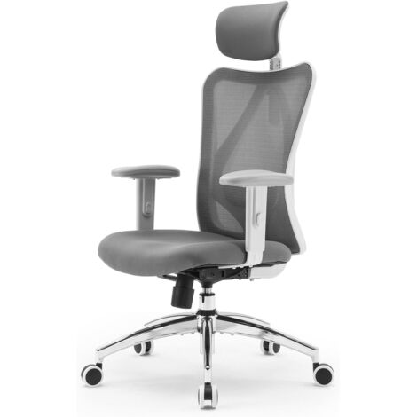 SIHOO Ergonomischer Bürostuhl, Drehstuhl mit verstellbarer Lordosenstütze, Kopfstütze und Armlehnen, Höhenverstellung und Wippfunktion, Rückenschonend, Bis 150kg/330LB belastbar (Dunkelgrau)
