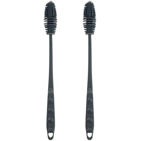 Sollbry 2er-Pack 28 cm Silikon-Flaschenbürste mit langem Griff, Flaschenreinigungsbürste, geeignet für Küchenflaschen, Brillenbürste, Geschirrspülbürste (grau) (1/5)