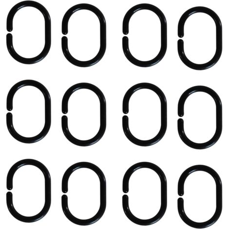 Sollbry Duschvorhangringe, Kunststoff-Duschvorhanghaken, C-förmige Ringe, Aufhängerhaken, Badvorhangschnalle, Schiebeclip für Badezimmer, Duschfensterstange (schwarz, 12) (1/5)