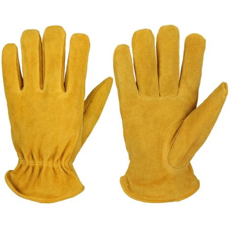 Sollbry 1 Paar Ofenhandschuhe mit isoliertem Futter, leicht zu reinigen, Rindsleder, gelb, M (23,7 x 18,5 x 3 cm) (1/4)