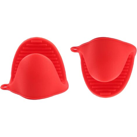 Sollbry Paar hitzebeständige Ofenhandschuhe, Mini-Ofenhandschuhe, Clip-Topflappen zum Kochen und Backen (rot) (1/3)
