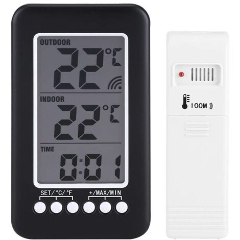 Sollbry Kabelloses Innen- und Außenthermometer, Heimthermometer, LCD-Digital-Innen- und Außenthermometer, Uhr, Temperaturmesser, kabelloser Sender mit (1/5)