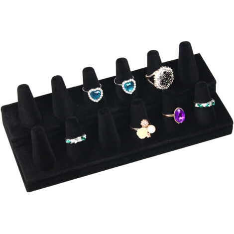 Sollbry Ring-Schmuckhalter aus schwarzem Samt – 2-stufiges Schmuck-Präsentationstablett, 12 Kegel mit solider Basis – Ring-Präsentation für Schlafzimmer, Geschäfte und Schmuckvitrinen (1/5)