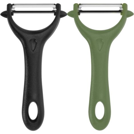 Sollbry 2er-Set Universalschäler, Gemüsesparer aus Edelstahl, manueller Kartoffelschäler, ergonomischer Griff, Küchenmesser mit scharfer Klinge für Gemüse, Obst (Schwarz, Grün) (1/4)