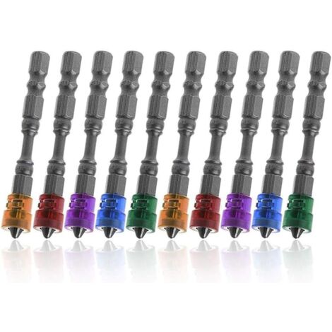 Sollbry 10 Stück Sechskantschaft Phillips PH2 Schraubendreher-Bits Magnetischer S2-Stahl 65 mm Anti-Rutsch-Schraubendreher-Bits mit Tiefenanschlag für Trockenbauschrauben (1/5)