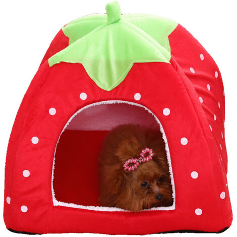 Sollbry Haustierbett, faltbar, Haustierbett, isolierte Hundehütte, Outdoor-Hundehütte, Hundehütte, Hundebett, Erdbeernest, Rot, warmes Kissen, Hundehütte, Innen-Hundehütte, 36 x 36 cm (1/3)