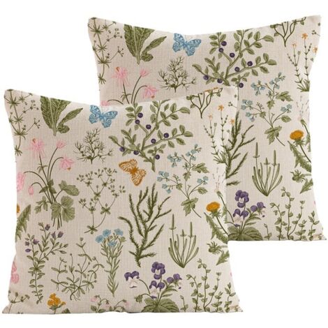 Sollbry Kissenbezug 45 x 45 cm, 2er-Set, dekorative Kissenbezüge, Wildblumen-Pflanzenmuster, Salbeigrün, für Zuhause, Wohnzimmer, Schlafzimmer, Outdoor, Bettkissenbezug