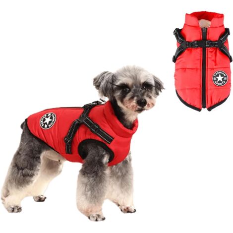Sollbry Jacke für kleine Hunde, kleines Hundegeschirr, warme Winterweste, wasserdichte Baumwolljacke für Welpen und kleine Hunde (2XL, rot) (1/4)