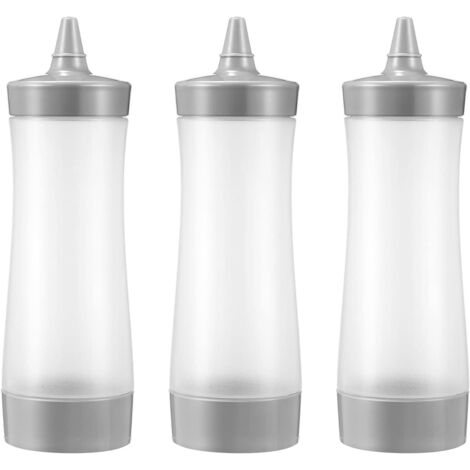 Sollbry 3er-Pack Kunststoff-Ketchup-Quetschflaschen mit Spitzenverschluss – Saucenspender, Gewürze für Salatdressing, Farbe, Olivenöl, Grillen (grau) (1/5)